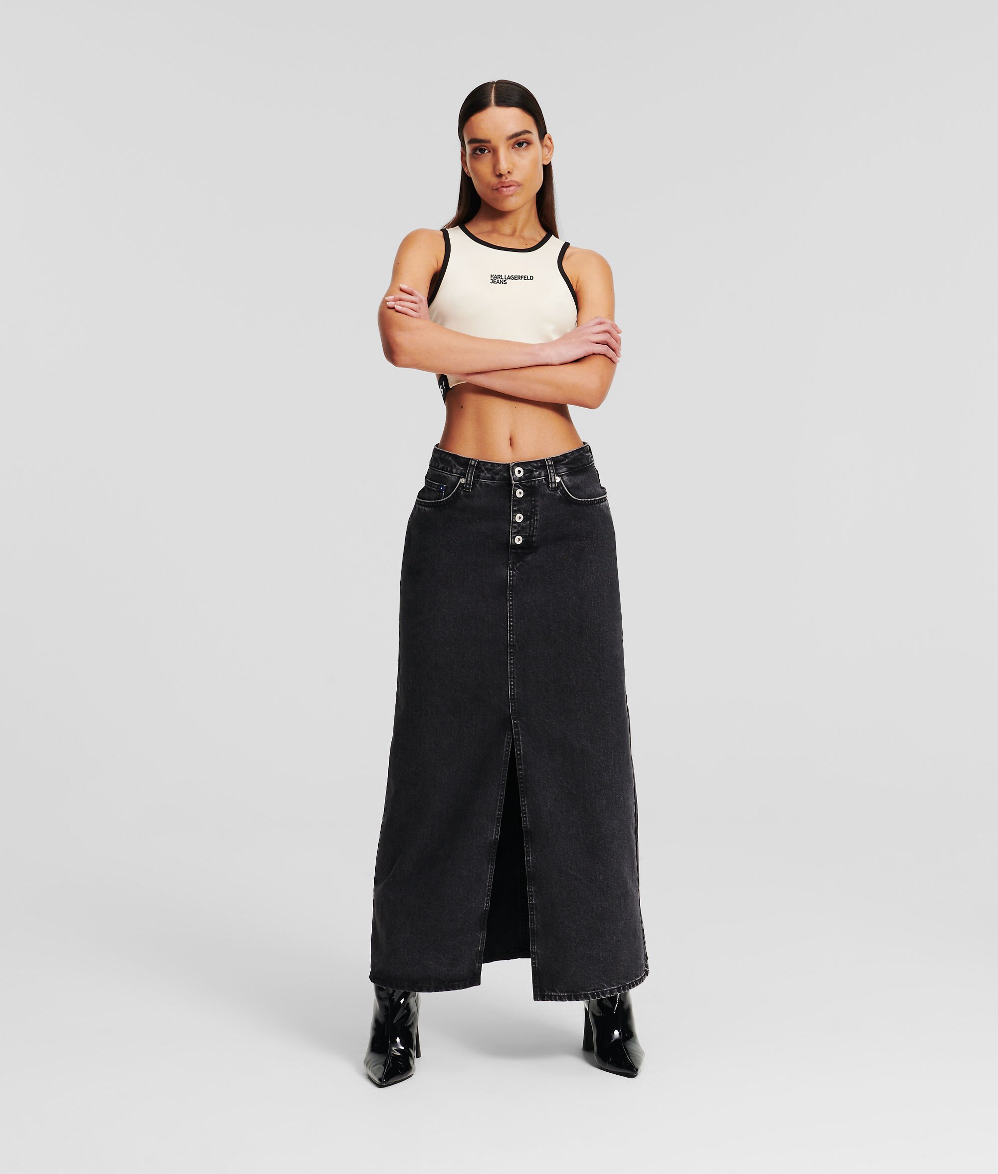 (image for) Compact KLJ HIGH-RISE DENIM MAXI SKIRT